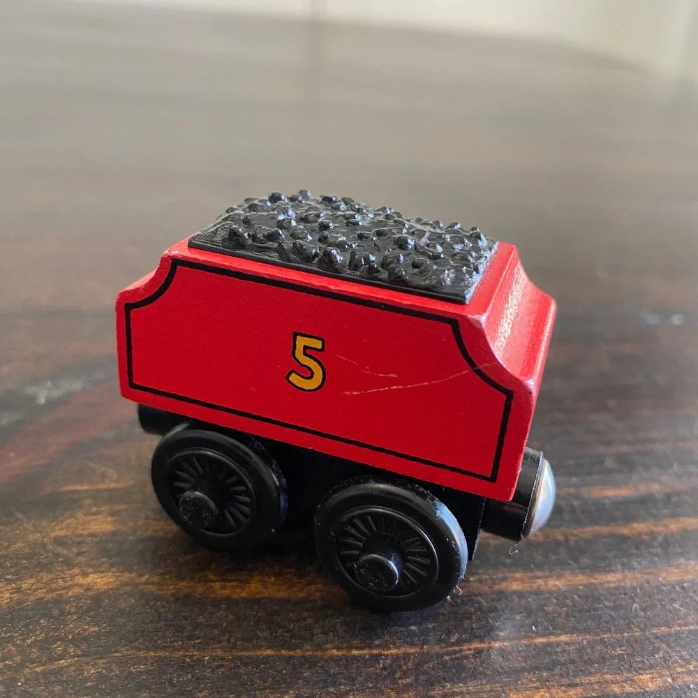 Thomas Friends Wooden Railway James‎ Tender Coal Car Red Number 5 2001 Vintage